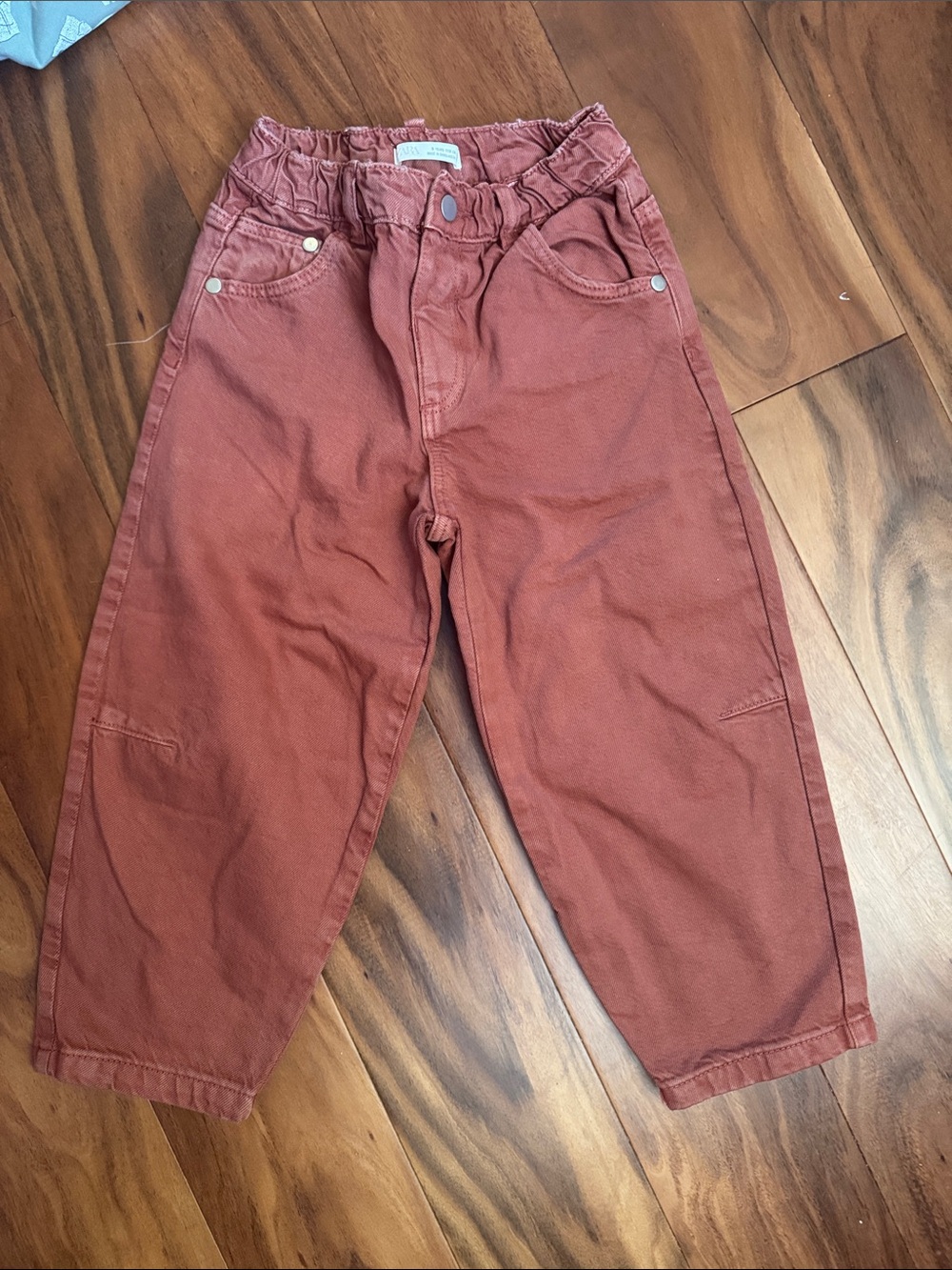 Zara Rust-Red Elastic Waist denim jeans